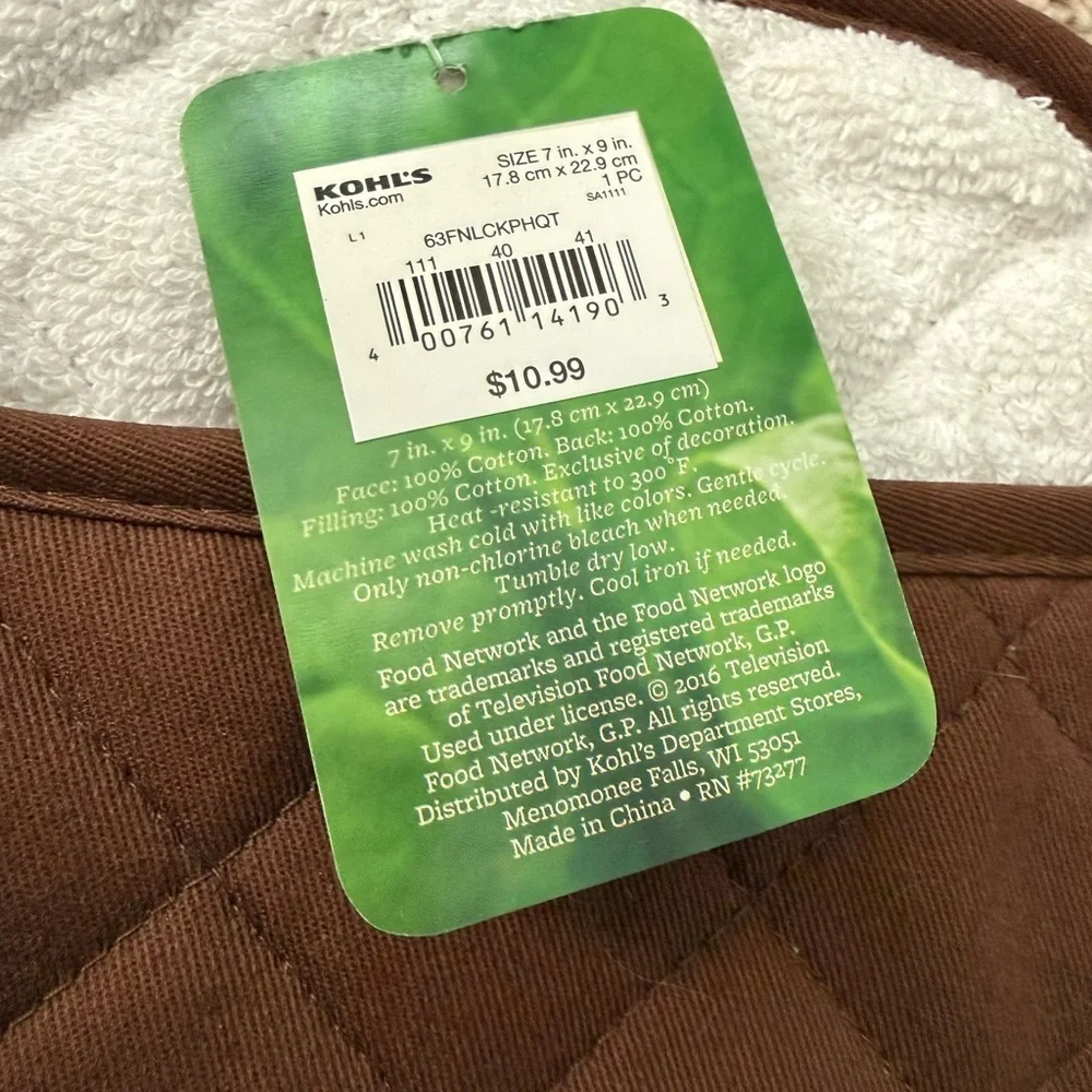 NWT Food Network | Quilted Brown and White Pot Holder | 100% Cotton